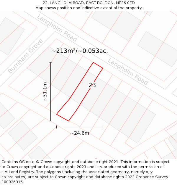 23, LANGHOLM ROAD, EAST BOLDON, NE36 0ED: Plot and title map