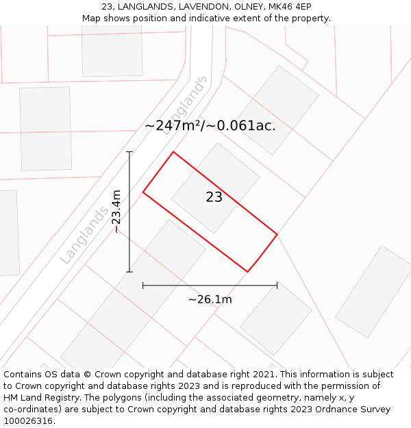 23, LANGLANDS, LAVENDON, OLNEY, MK46 4EP: Plot and title map