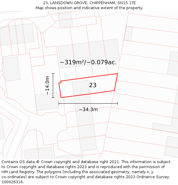 23, LANSDOWN GROVE, CHIPPENHAM, SN15 1TE: Plot and title map