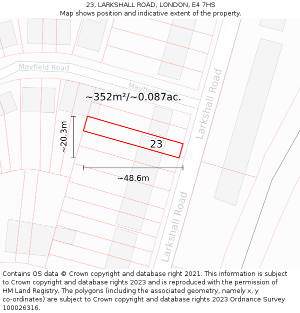 23, LARKSHALL ROAD, LONDON, E4 7HS: Plot and title map