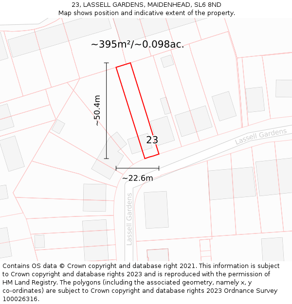 23, LASSELL GARDENS, MAIDENHEAD, SL6 8ND: Plot and title map