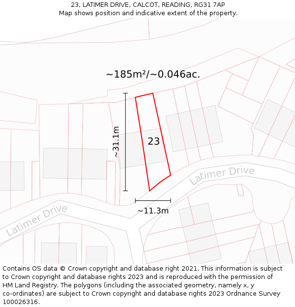 23, LATIMER DRIVE, CALCOT, READING, RG31 7AP: Plot and title map