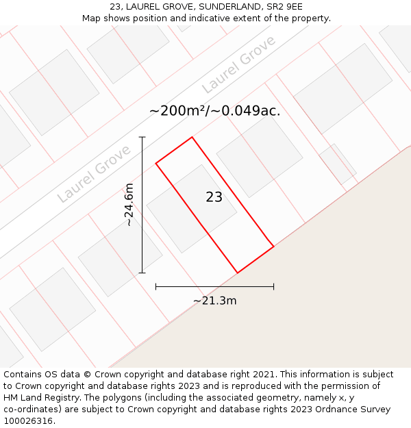 23, LAUREL GROVE, SUNDERLAND, SR2 9EE: Plot and title map