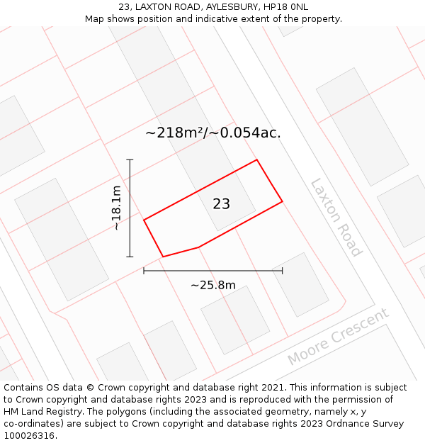 23, LAXTON ROAD, AYLESBURY, HP18 0NL: Plot and title map