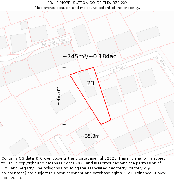 23, LE MORE, SUTTON COLDFIELD, B74 2XY: Plot and title map