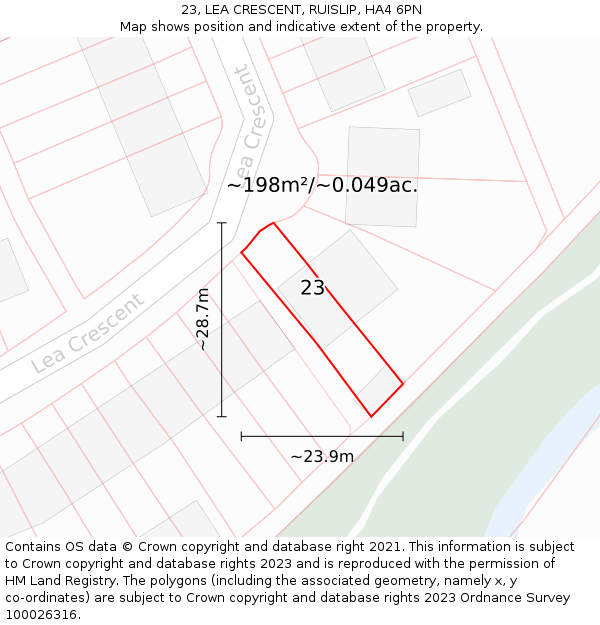 23, LEA CRESCENT, RUISLIP, HA4 6PN: Plot and title map