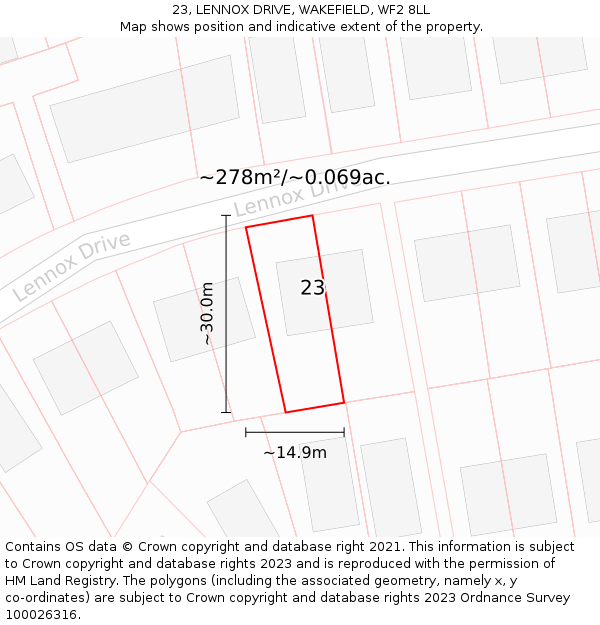 23, LENNOX DRIVE, WAKEFIELD, WF2 8LL: Plot and title map