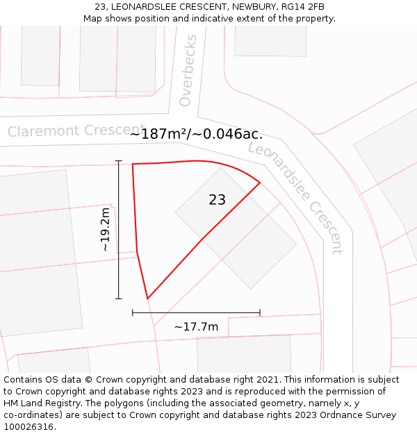 23, LEONARDSLEE CRESCENT, NEWBURY, RG14 2FB: Plot and title map