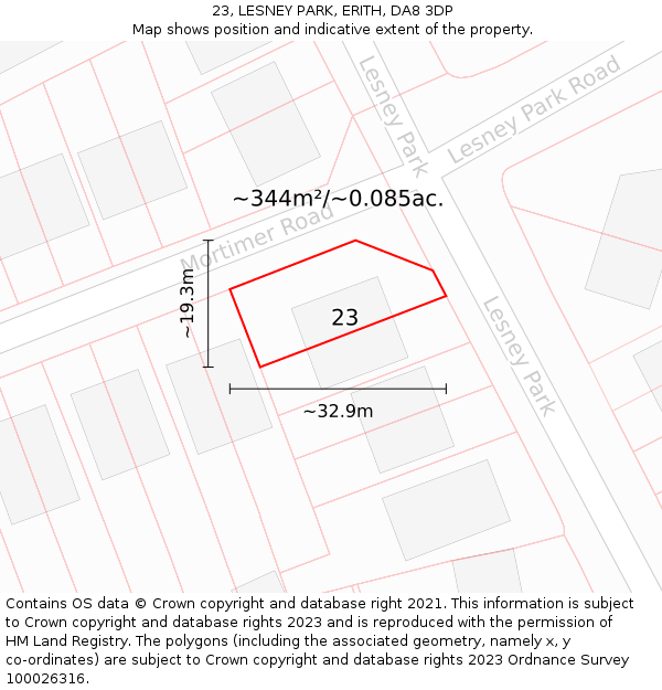 23, LESNEY PARK, ERITH, DA8 3DP: Plot and title map