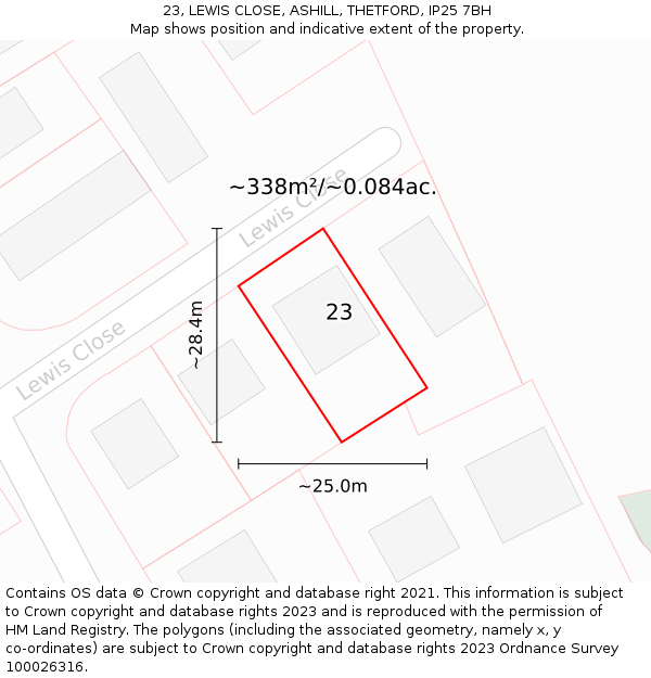 23, LEWIS CLOSE, ASHILL, THETFORD, IP25 7BH: Plot and title map