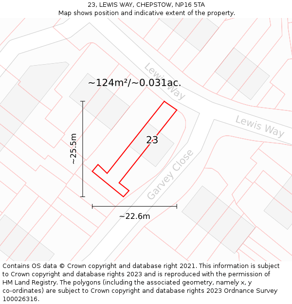 23, LEWIS WAY, CHEPSTOW, NP16 5TA: Plot and title map