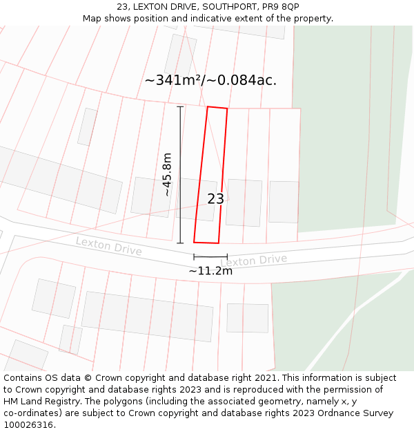 23, LEXTON DRIVE, SOUTHPORT, PR9 8QP: Plot and title map