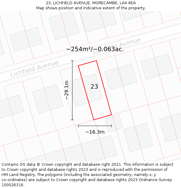 23, LICHFIELD AVENUE, MORECAMBE, LA4 6EA: Plot and title map