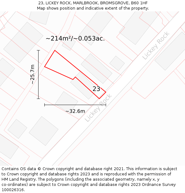 23, LICKEY ROCK, MARLBROOK, BROMSGROVE, B60 1HF: Plot and title map