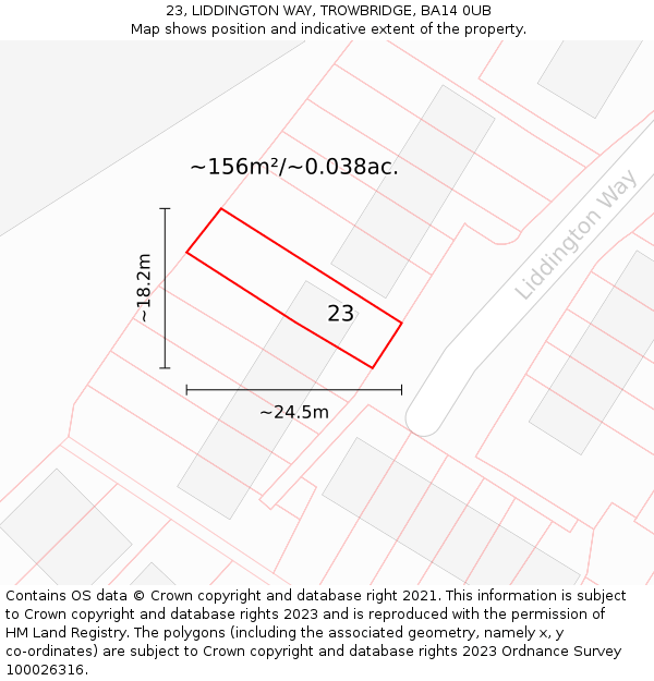 23, LIDDINGTON WAY, TROWBRIDGE, BA14 0UB: Plot and title map
