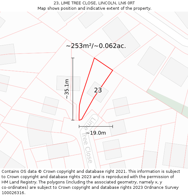 23, LIME TREE CLOSE, LINCOLN, LN6 0RT: Plot and title map