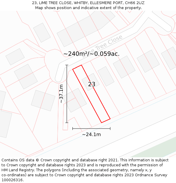 23, LIME TREE CLOSE, WHITBY, ELLESMERE PORT, CH66 2UZ: Plot and title map