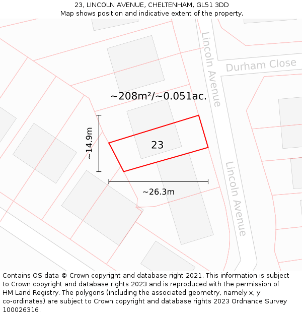 23, LINCOLN AVENUE, CHELTENHAM, GL51 3DD: Plot and title map