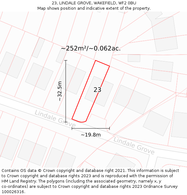23, LINDALE GROVE, WAKEFIELD, WF2 0BU: Plot and title map