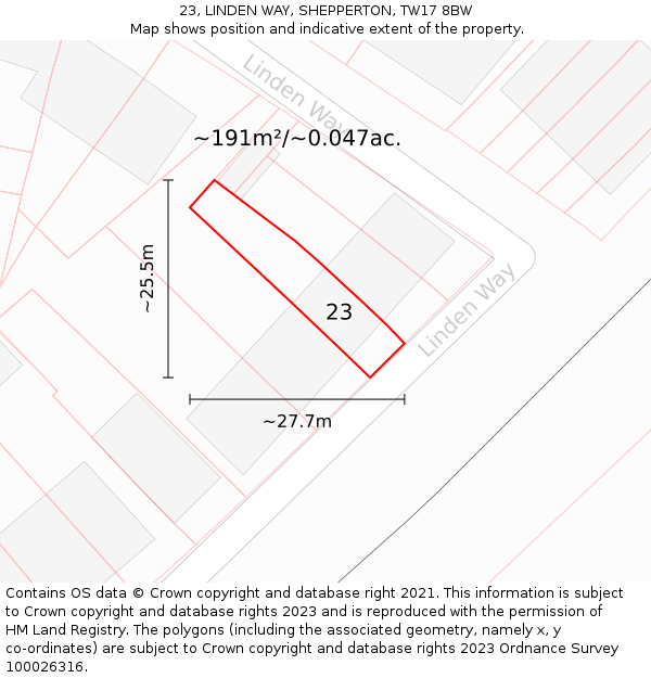 23, LINDEN WAY, SHEPPERTON, TW17 8BW: Plot and title map