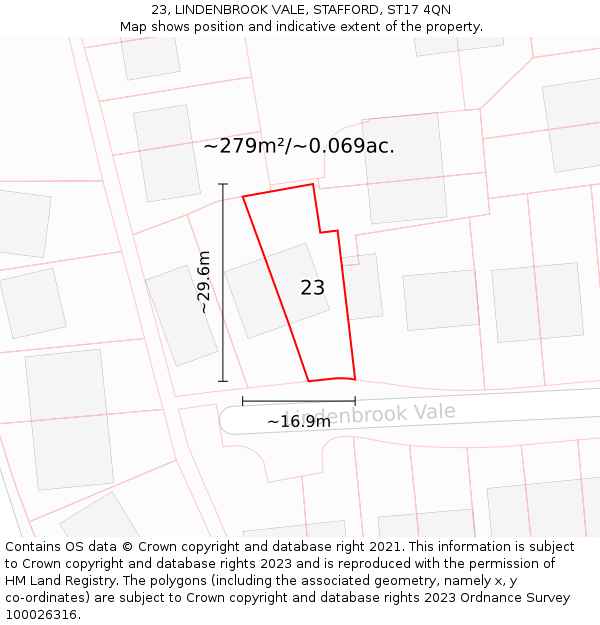 23, LINDENBROOK VALE, STAFFORD, ST17 4QN: Plot and title map