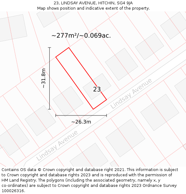 23, LINDSAY AVENUE, HITCHIN, SG4 9JA: Plot and title map