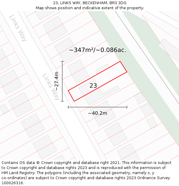 23, LINKS WAY, BECKENHAM, BR3 3DG: Plot and title map