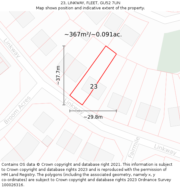 23, LINKWAY, FLEET, GU52 7UN: Plot and title map