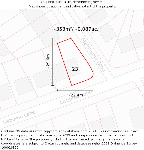 23, LISBURNE LANE, STOCKPORT, SK2 7LJ: Plot and title map