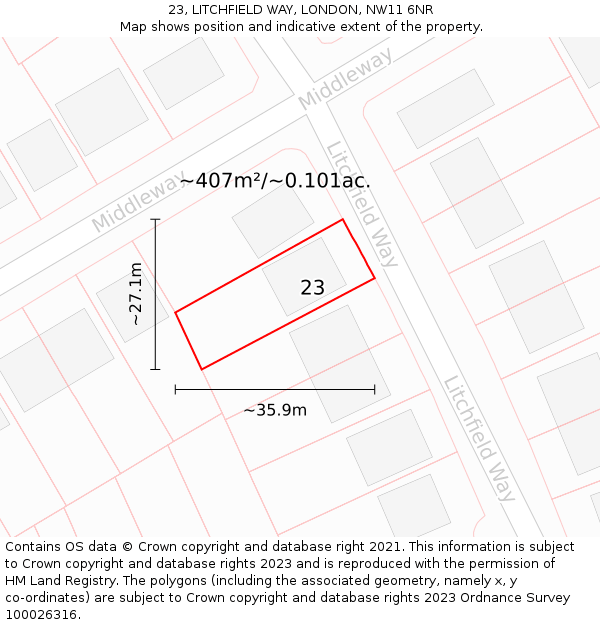 23, LITCHFIELD WAY, LONDON, NW11 6NR: Plot and title map