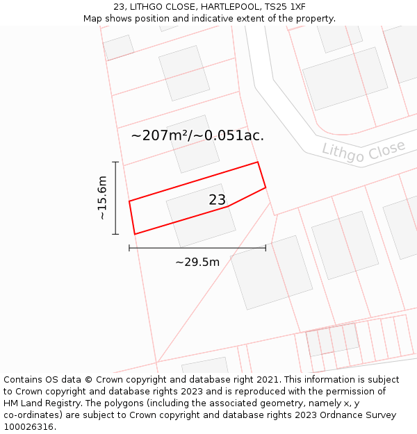 23, LITHGO CLOSE, HARTLEPOOL, TS25 1XF: Plot and title map