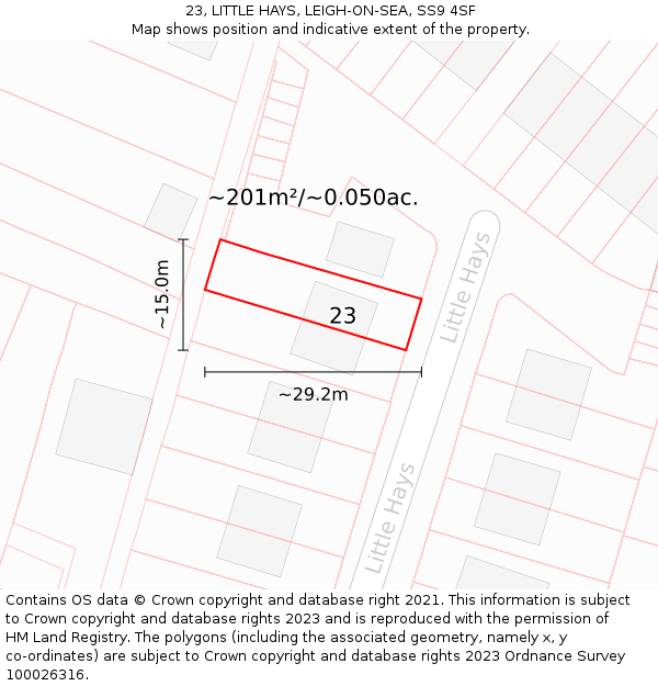 23, LITTLE HAYS, LEIGH-ON-SEA, SS9 4SF: Plot and title map