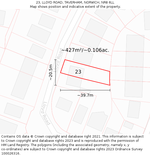 23, LLOYD ROAD, TAVERHAM, NORWICH, NR8 6LL: Plot and title map