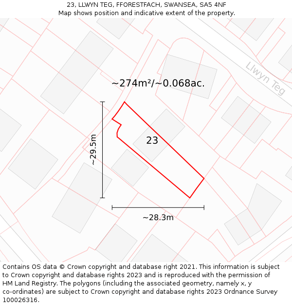23, LLWYN TEG, FFORESTFACH, SWANSEA, SA5 4NF: Plot and title map
