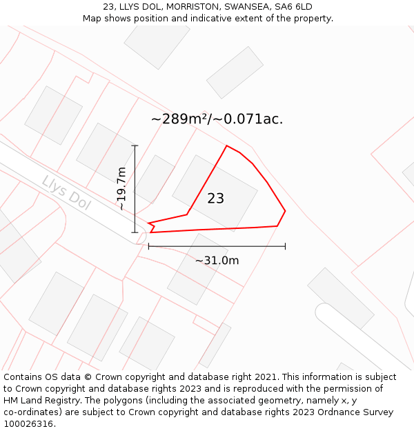 23, LLYS DOL, MORRISTON, SWANSEA, SA6 6LD: Plot and title map