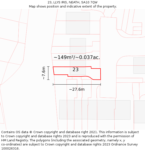 23, LLYS IRIS, NEATH, SA10 7QW: Plot and title map