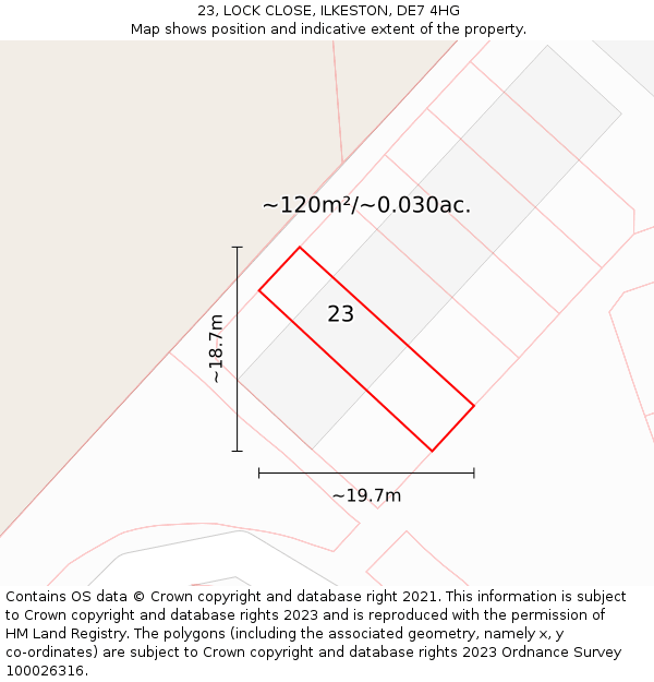 23, LOCK CLOSE, ILKESTON, DE7 4HG: Plot and title map