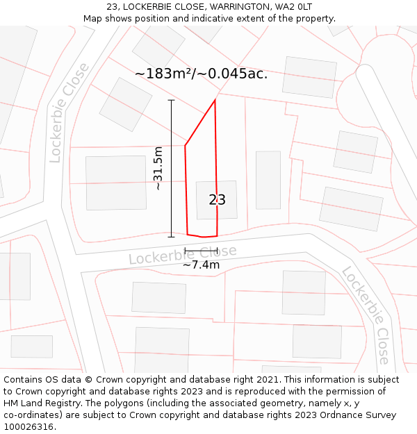 23, LOCKERBIE CLOSE, WARRINGTON, WA2 0LT: Plot and title map
