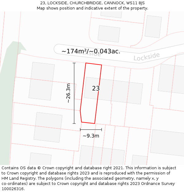 23, LOCKSIDE, CHURCHBRIDGE, CANNOCK, WS11 8JS: Plot and title map