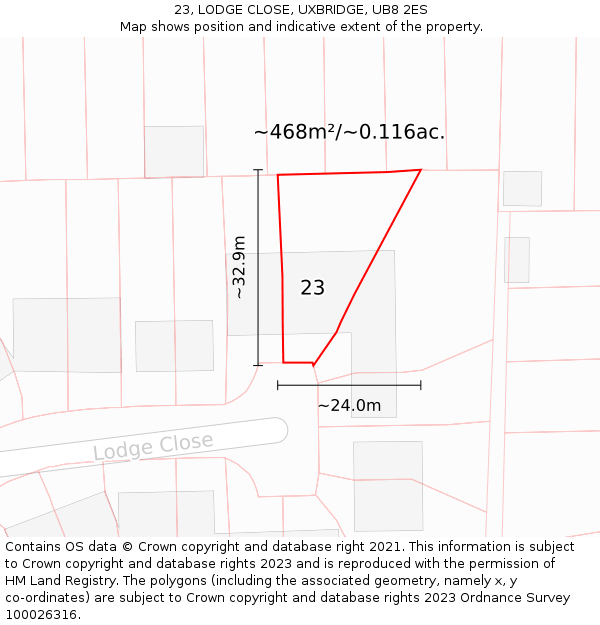 23, LODGE CLOSE, UXBRIDGE, UB8 2ES: Plot and title map