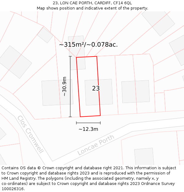 23, LON CAE PORTH, CARDIFF, CF14 6QL: Plot and title map