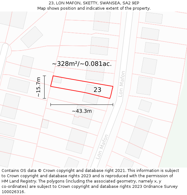 23, LON MAFON, SKETTY, SWANSEA, SA2 9EP: Plot and title map