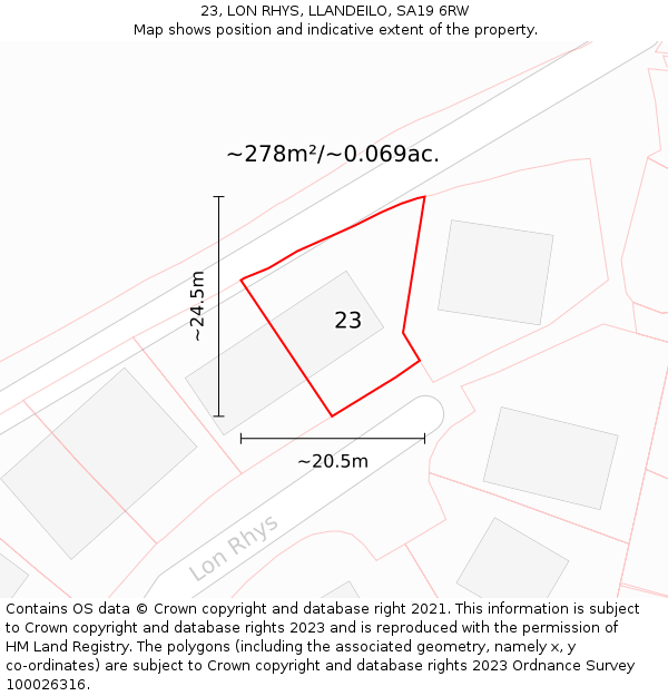 23, LON RHYS, LLANDEILO, SA19 6RW: Plot and title map