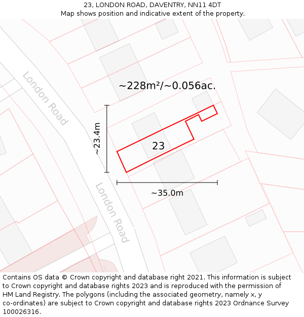 23, LONDON ROAD, DAVENTRY, NN11 4DT: Plot and title map