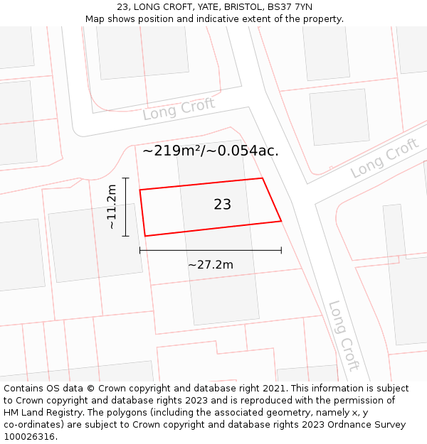 23, LONG CROFT, YATE, BRISTOL, BS37 7YN: Plot and title map