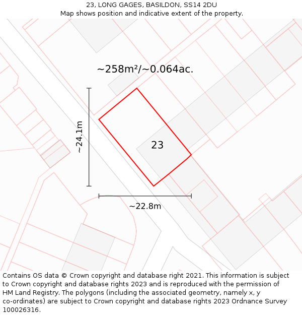 23, LONG GAGES, BASILDON, SS14 2DU: Plot and title map