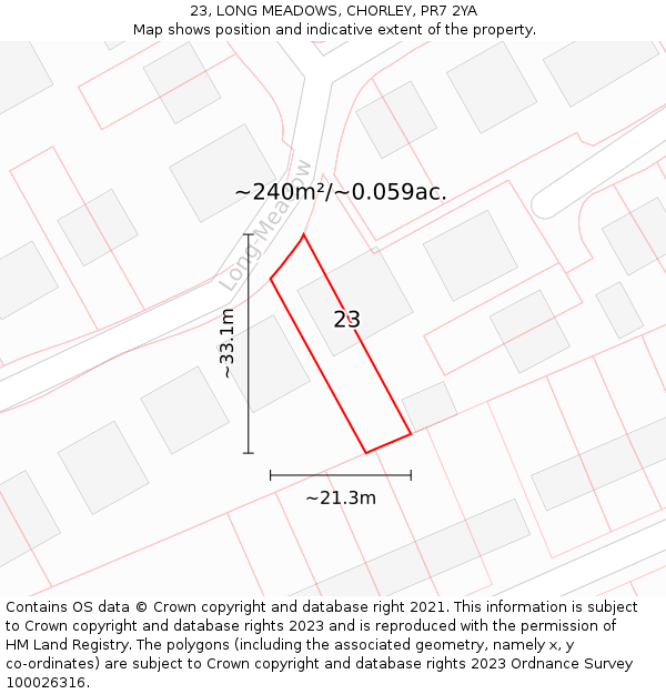 23, LONG MEADOWS, CHORLEY, PR7 2YA: Plot and title map