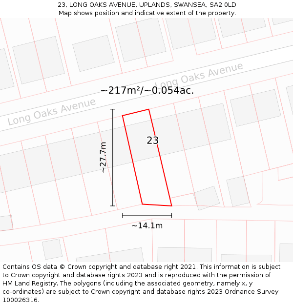 23, LONG OAKS AVENUE, UPLANDS, SWANSEA, SA2 0LD: Plot and title map