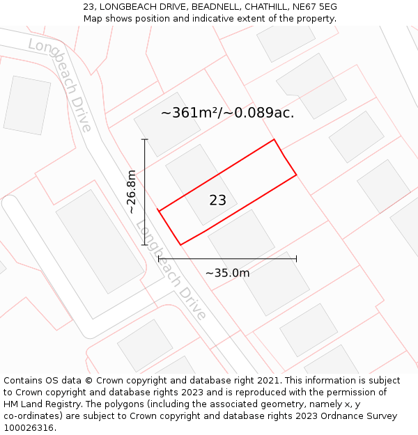 23, LONGBEACH DRIVE, BEADNELL, CHATHILL, NE67 5EG: Plot and title map