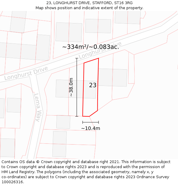 23, LONGHURST DRIVE, STAFFORD, ST16 3RG: Plot and title map